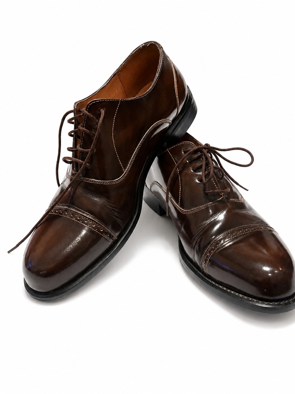 Men's LEATHER CLASSICS Brown Leather Cap-Toe Derby Lace-Ups 7.5D